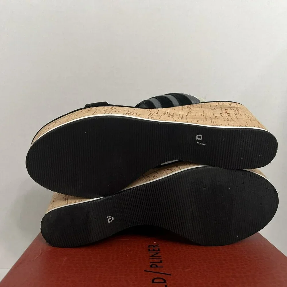 Donald Pliner Valri Wedge‎ Sandals Women's 10 Solid Black Strappy Slingback NWB